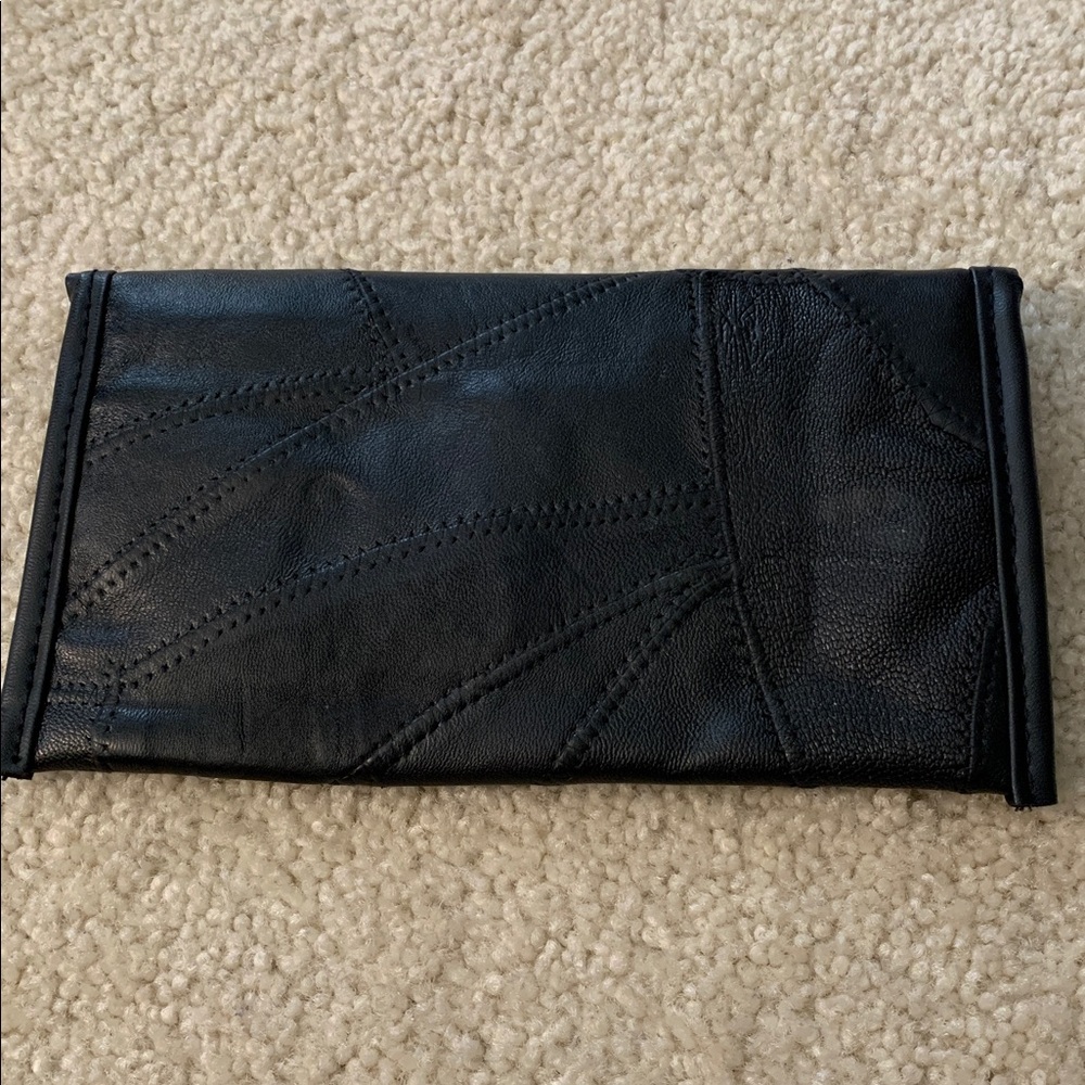 Black Patchwork Leather Clutch With Matching Coin… - image 5